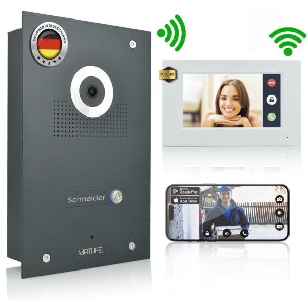 Funk IP Video Türsprechanlage für 1-Familienhaus WLAN Monitor, Touchscreen HD 170 Grad - Außenstation in Anthrazit