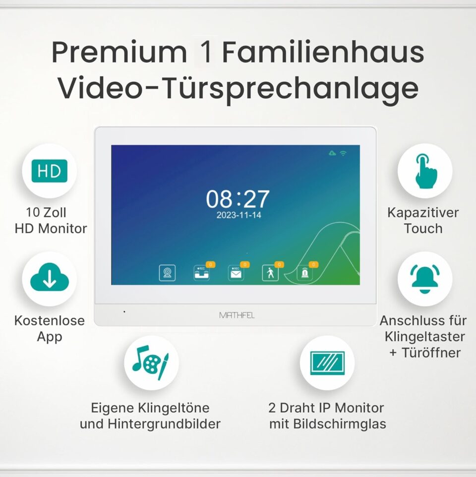 1 Familienhaus Fingerprint 2 Draht BUS WLAN Video-Türsprechanlage, 10 Zoll Monitor mit Full HD 2 Megapixel 170 Grad Weitwinkelkamera -Außenstation in Silber mit Gravur – Bild 5
