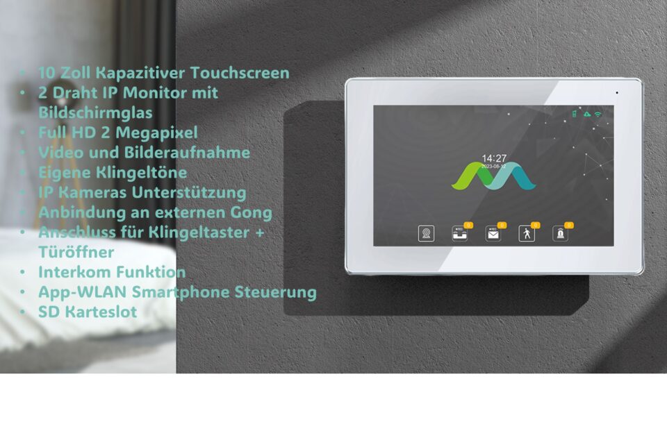 2 Draht Video Türsprechanlage für 2 Teilnehmer mit Aufzeichnungsfunktion, 7 Zoll LCD-Monitor, Nachtsichtfunktion – Anthrazit Kamera Fischauge, Full HD Auflösung – Bild 5