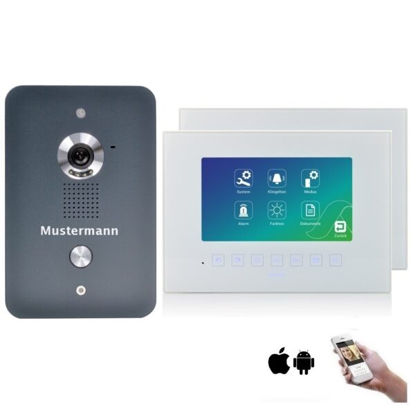 4 Draht Videotürsprechanlage in Anthrazit, Infrarot (Nachtsicht) und 7“ Monitor mit optional WLAN und personalisierter Gravur