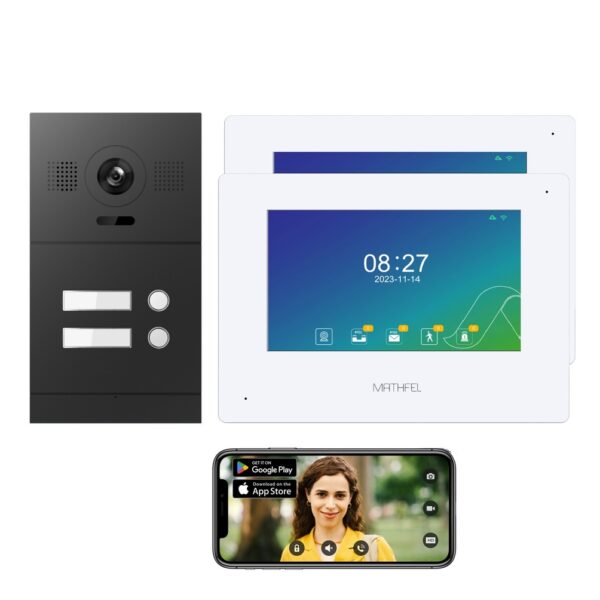 2 Draht Video Türsprechanlage für 2 Teilnehmer mit Aufzeichnungsfunktion, 7 Zoll LCD-Monitor, Nachtsichtfunktion – Anthrazit Kamera Fischauge, Full HD Auflösung