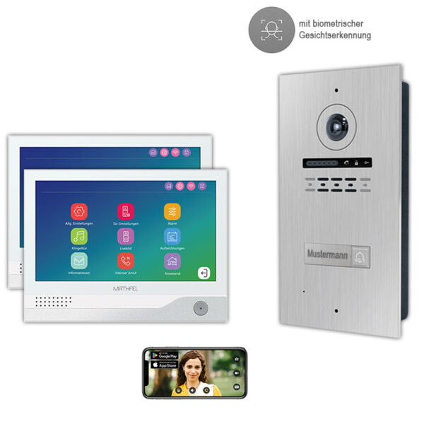 1 Familienhaus mit Gesichtserkennung, 7zoll Monitor, 2 Draht BUS WLAN Video-Türsprechanlage, 2 Megapixel HD Kamera, 170 Grad Weitwinkel- Außenstation in Silber