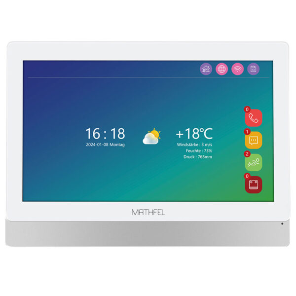 9 Zoll Monitor Touchscreen in Weiß mit WLAN als Erweiterung für 2-Draht BUS mit Gesichtserkennung