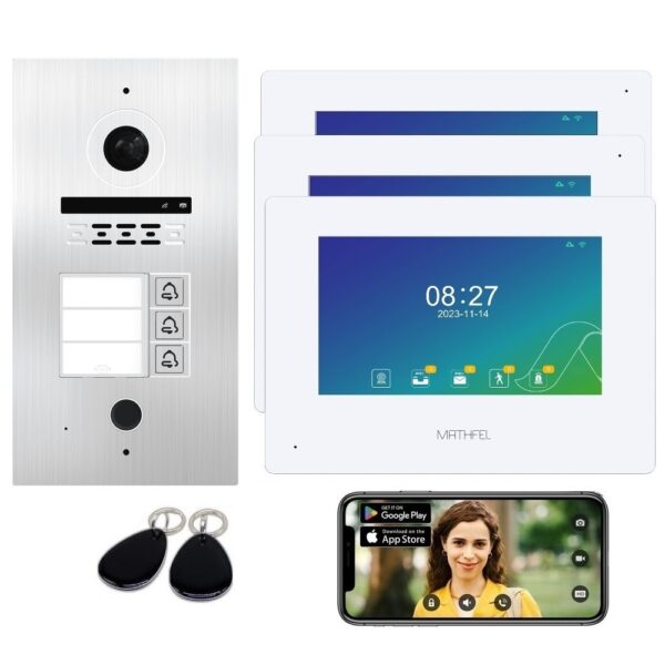 2 Draht BUS Video Türsprechanlage mit Fingerprint und RFID für 3 Familienhaus WLAN - Außenstation in Silber